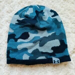 Under Armour Kids Blue Grey Camo Knit Reversible Beanie Hat One Size Fits All